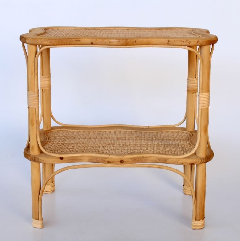 Rattan Scallop Side Table With Shelf